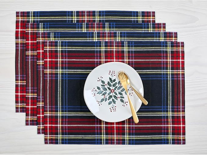 Solino Home Stewart Plaid Placemats Set of 4-100% Pure Linen Christmas Black Plaid Placemats 14 x... | Amazon (US)