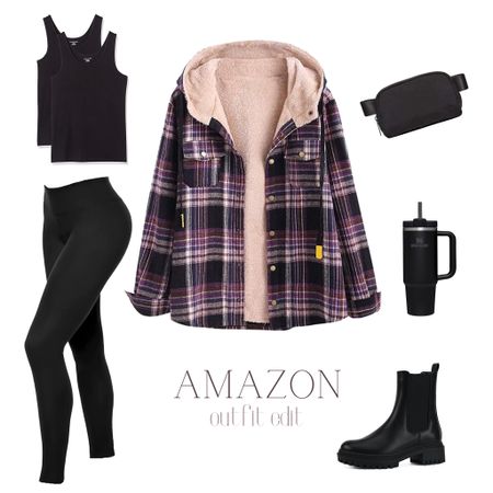 Amazon outfit idea. Plaid fleece shacket, plaid shacket, black leggings, belt bag 

#LTKunder50 #LTKsalealert #LTKCyberweek