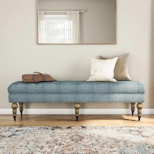 Copper Grove Pereiaslav 62-inch Tufted Light Blue Bench | Bed Bath & Beyond