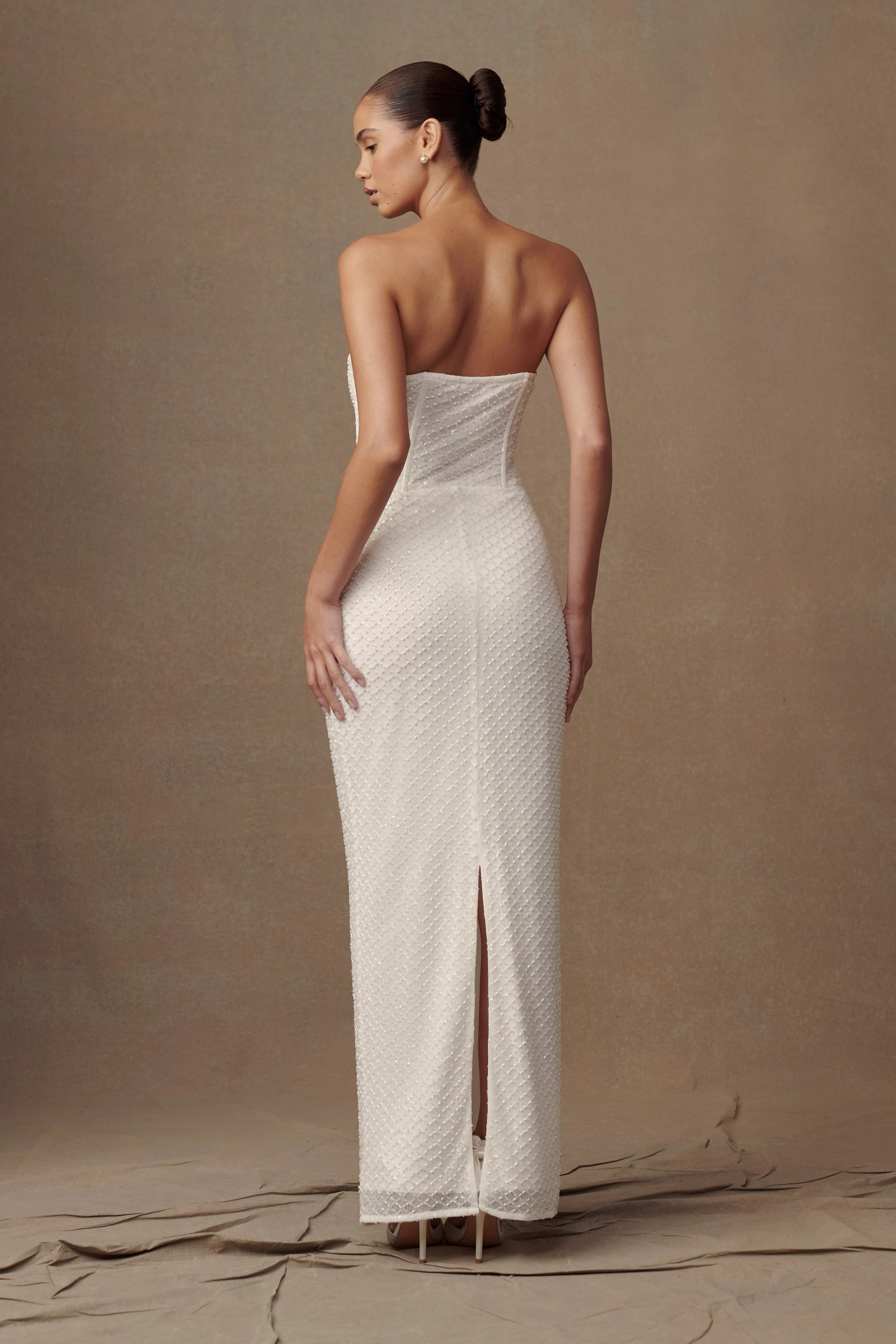 Gemma Strapless Sequin Maxi Dress - White | MESHKI US