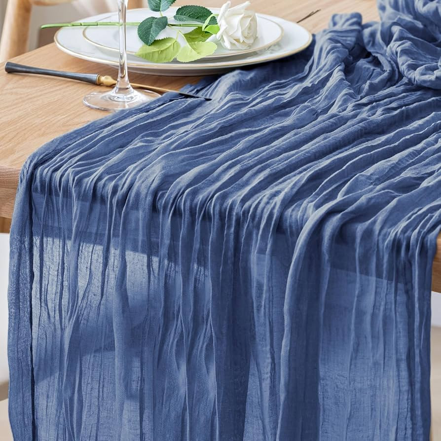 Table Runner Cheesecloth 10FT Blue Boho Gauze Cheese Cloth Rustic Sheer Table Runners for Wedding... | Amazon (US)