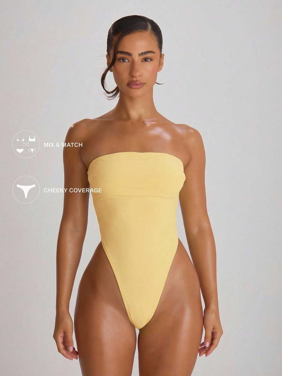 Musera Resort High Leg Bandeau Cut Out Back Swimsuit Bathing Suits Swim Vacation Holiday Summer T... | SHEIN
