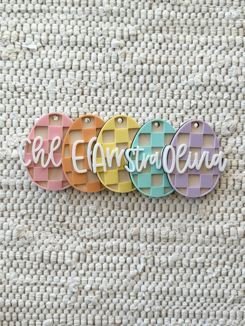 Personalized Easter Basket Tag Checkered Egg - Etsy | Etsy (US)