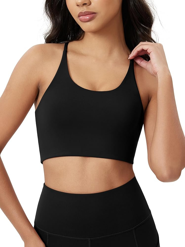 ODODOS Halter Sports Bra for Women Non Padded Strappy Cropped Tops Workout Yoga Crop | Amazon (US)