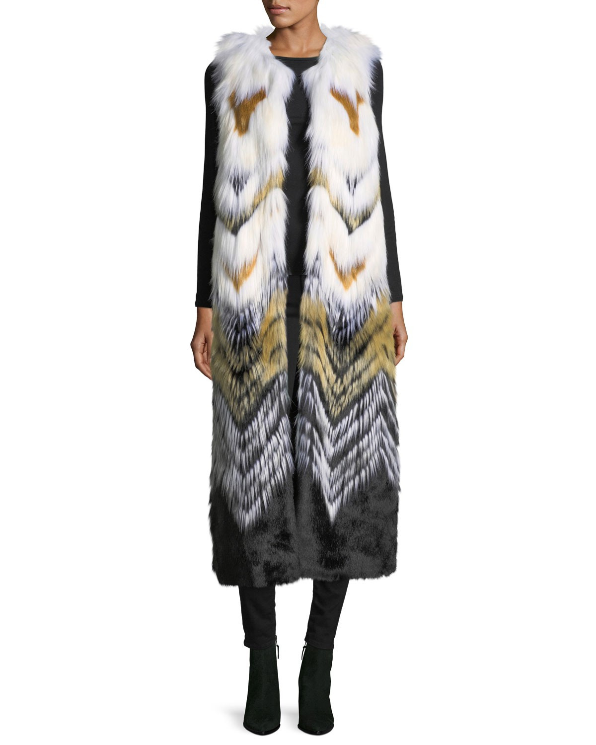 Full-Length Chevron Faux-Fur Vest | Neiman Marcus