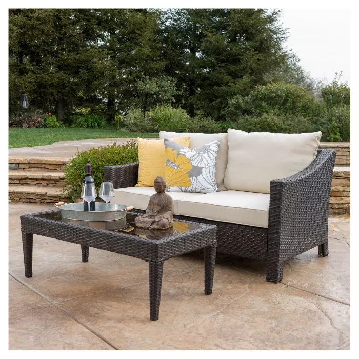 Antibes 2 Pc Wicker Loveseat and Table - Christopher Knight Home | Target