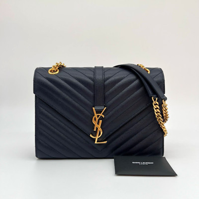 Saint Laurent YSL Medium Envelope Bag in Navy Blue Quilted Leather Gold Hardware | eBay UK