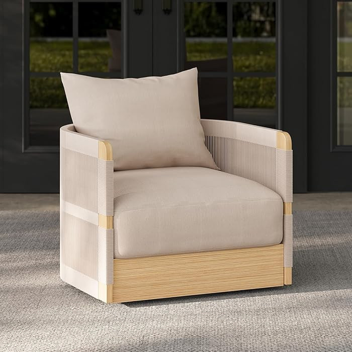 homary Outdoor Hand-Woven Rope 360 Degree Swivel Patio Lounge Chair with Rainproof Cushion and Al... | Amazon (US)