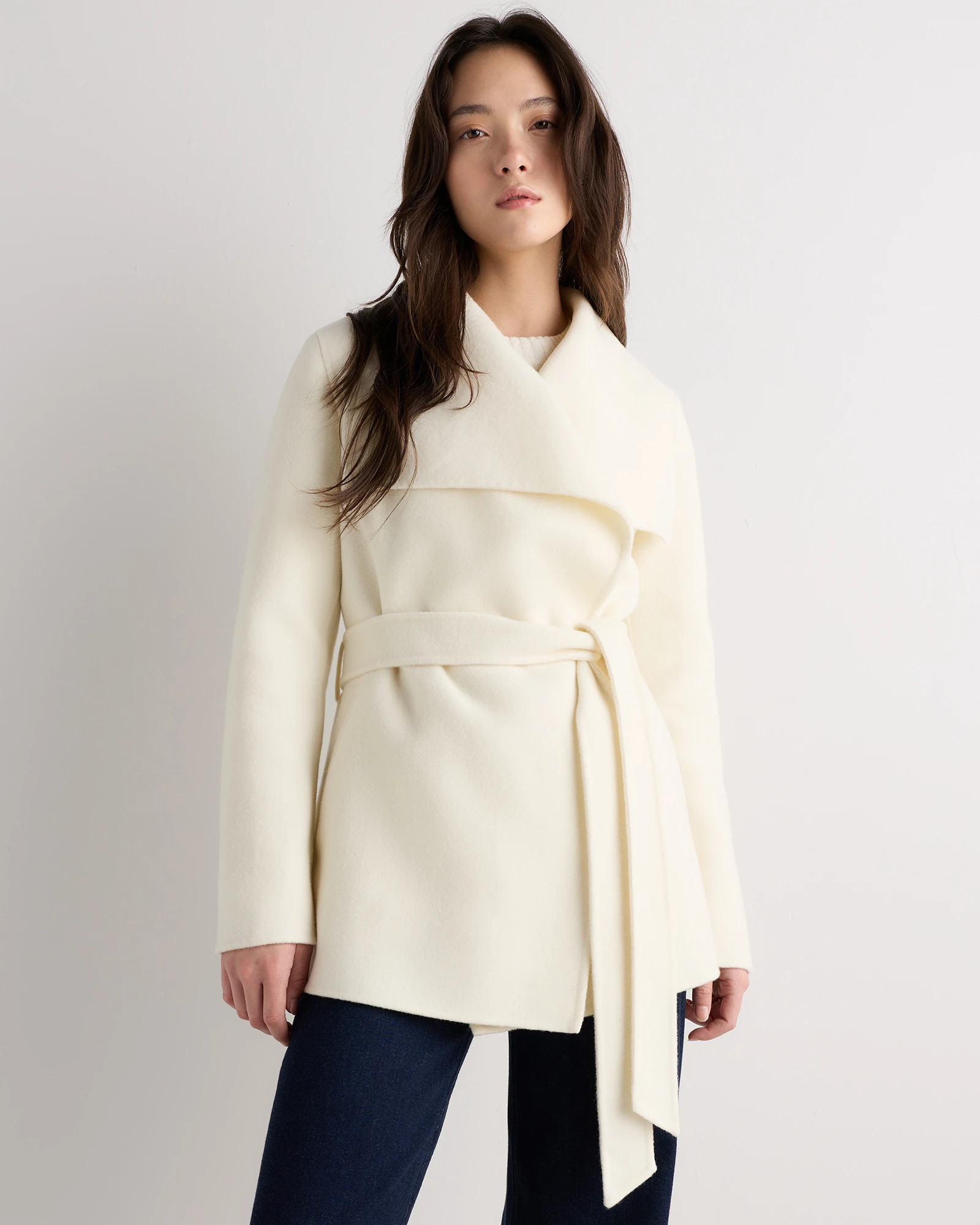 Quince | Women's Double-Faced Merino Wool Draped Collar Short Wrap Coat in Black, Size Large | Quince