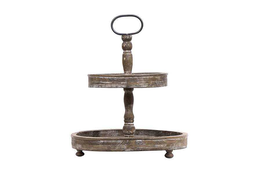 Distressed Brown Wood 2-Tier Tray with Metal Handle | Amazon (US)