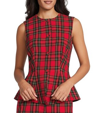 Coordinating Nichole Stretch Tartan Sleeveless Button Front Vest | Dillard's