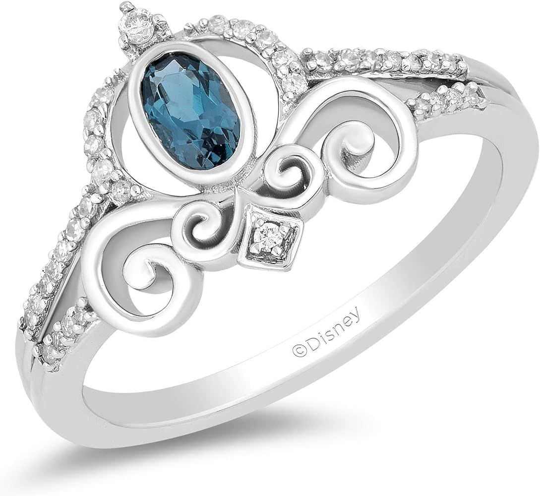 Jewelili Enchanted Disney Fine Jewelry Sterling Silver with 1/10cttw Diamonds and London Blue Top... | Amazon (US)