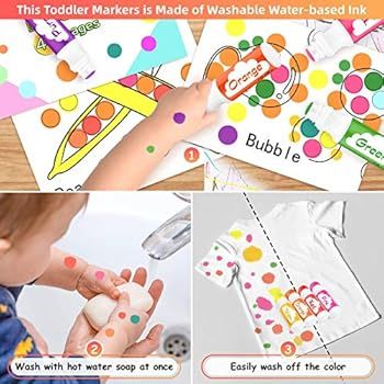 Washable Dot Markers for Toddlers Kids Preschool, 10 Colors 2 oz Kids Markers Set with 48 Pages T... | Amazon (US)