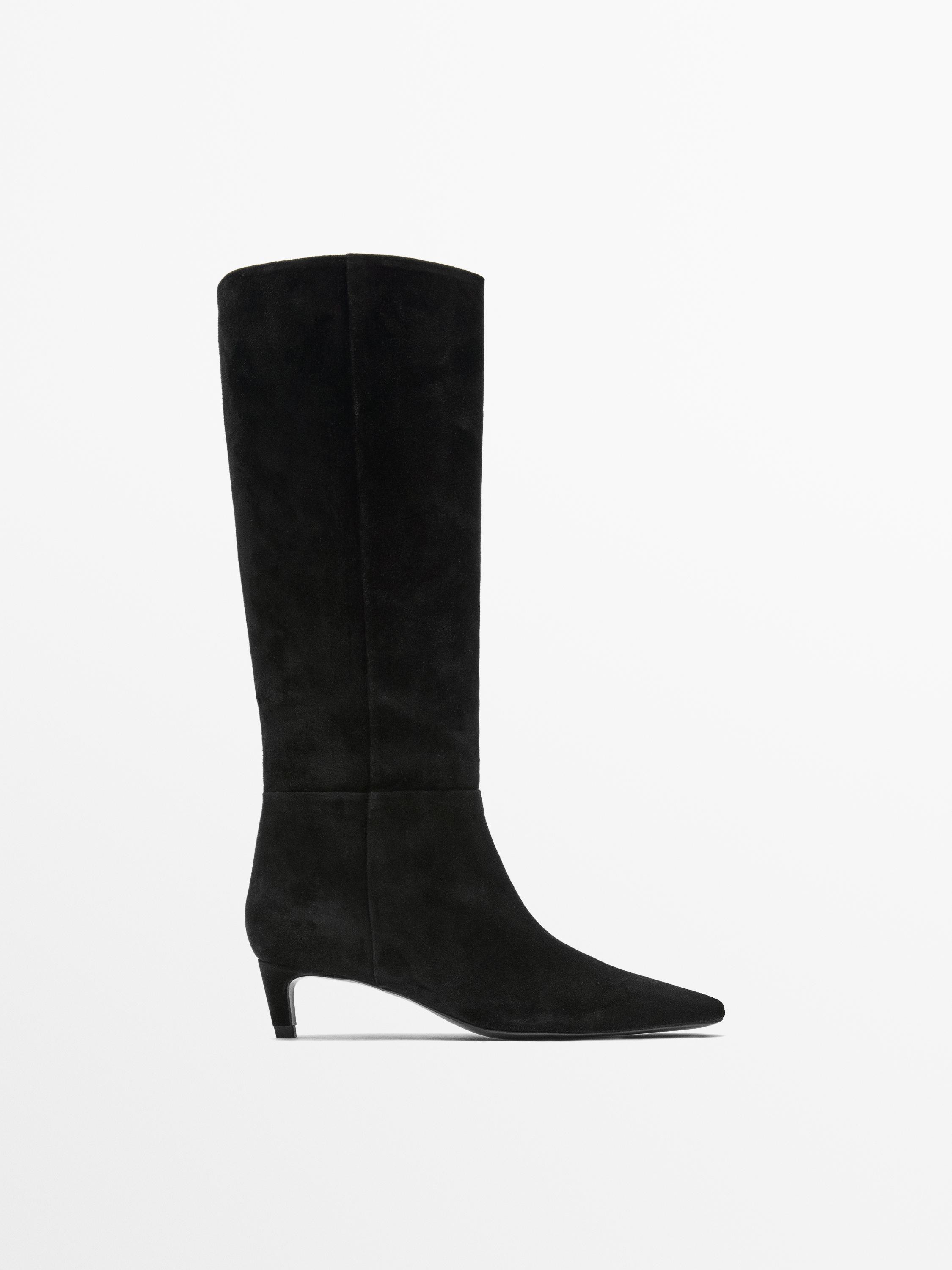 Split leather heeled boots $350.00  $209.00 | Massimo Dutti US