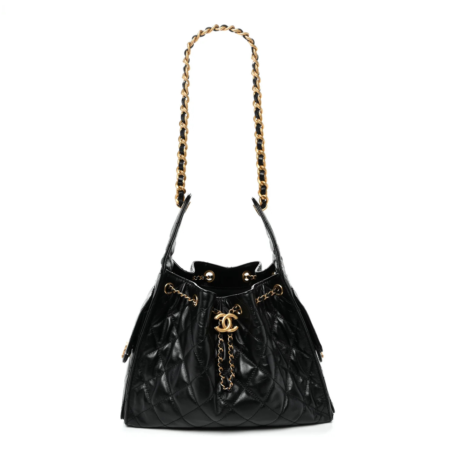 Chanel Shiny Crumpled Calfskin Quilted Small Chanel 25 Handbag Black 1906863 | FASHIONPHILE (US)