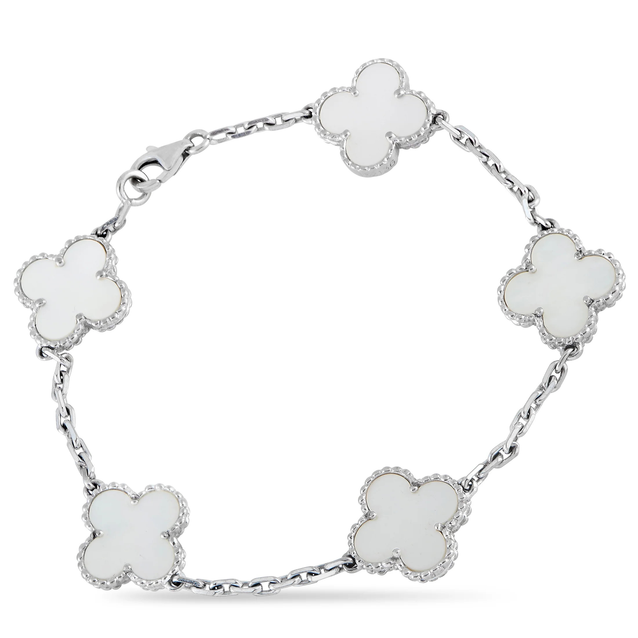 Van Cleef & Arpels Alhambra 18K White Gold 5-Motif Mother of Pearl Bracelet VC17-011725 | Shop Simon