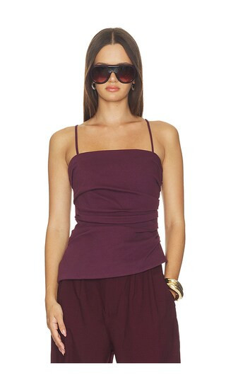 SIMKHAI Emerson Ruched Bustier Top in Burgundy. - size 4 | Revolve Clothing (Global)