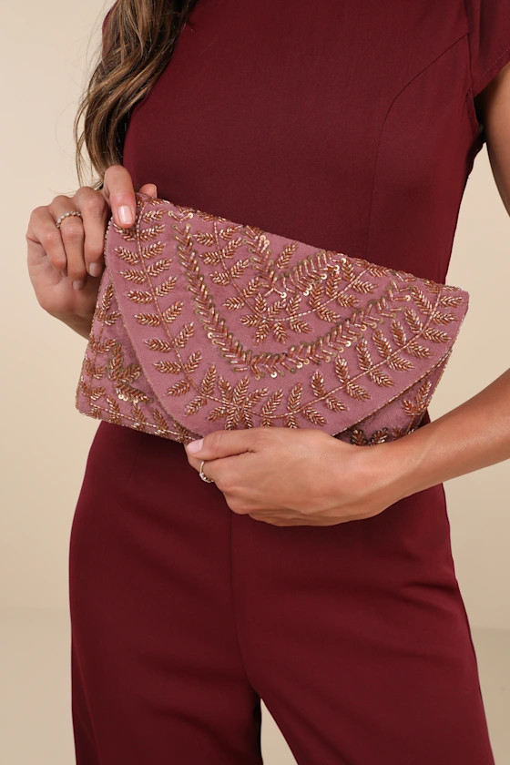 Chic Guaranteed Mauve Velvet Beaded Clutch | Lulus