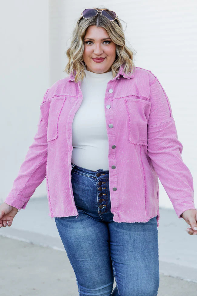 Keep Me Grounded Purple Frayed Edge Cord Shacket FINAL SALE | Pink Lily