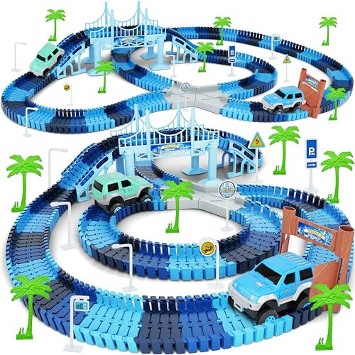 Track Car Toys, 269 PCS Racing Tracks Toy, Create A Frozen World Race Road, Flexible Tracks Playset & 2 PCS Cool Race Cars, Toddler Toys Birthday Gifts for Age 3 4 5 6 Year Old Boys Girls | Amazon (US)