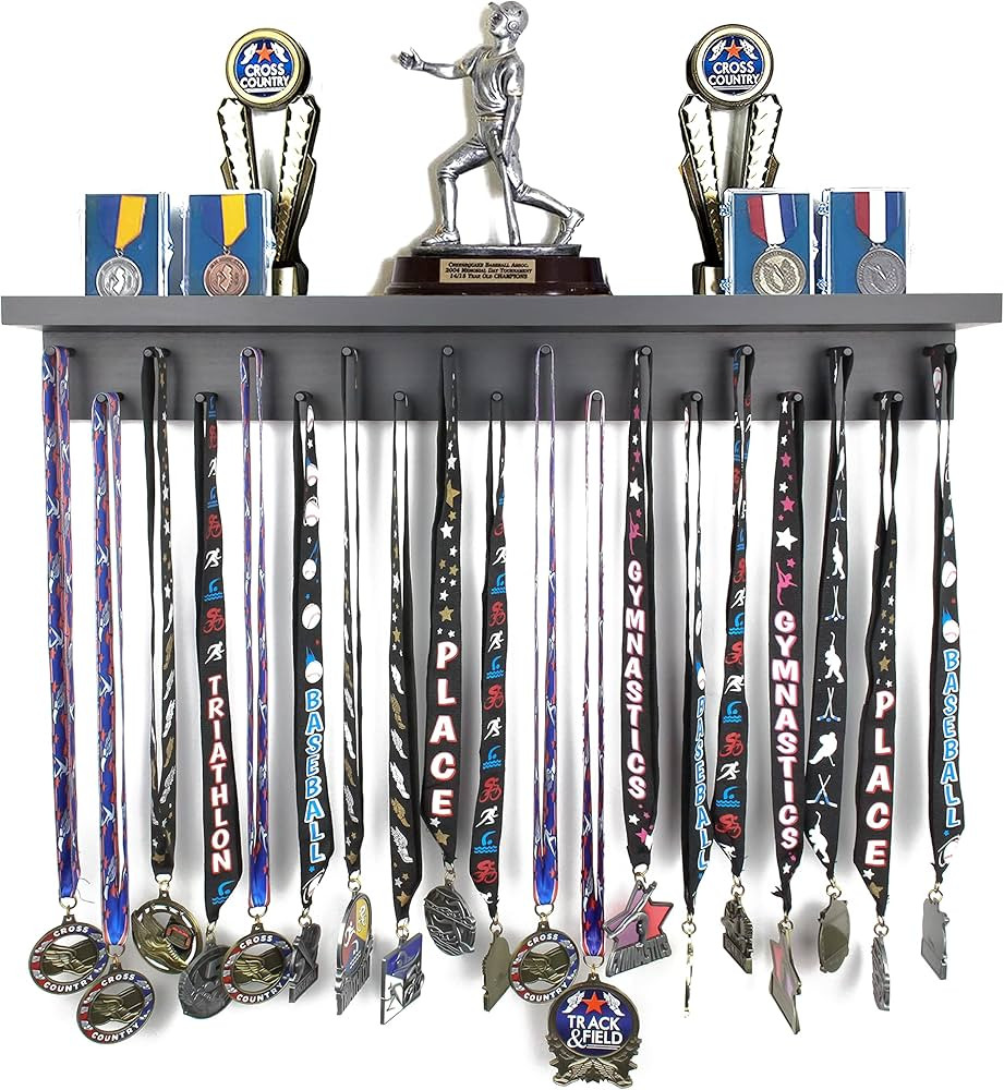 MedalAwardsRack Premier Medal Hanger Display Rack and Trophy Shelf for Gymnastics, Soccer, Basket... | Amazon (US)