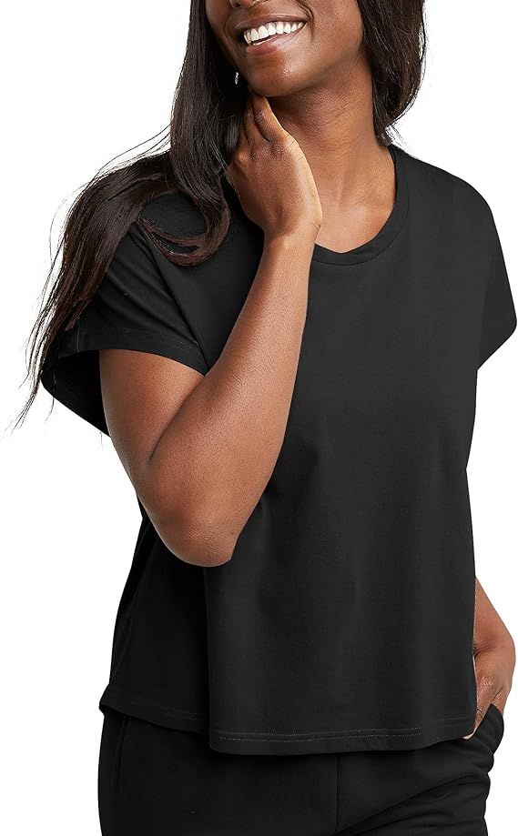 Hanes Womens Originals Twisted Neck T-Shirt, Short-Sleeve Cotton Tee, Boxy Fit | Amazon (US)