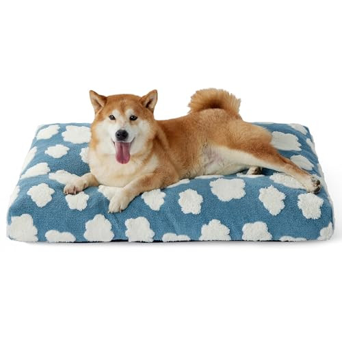 LE SURE Cute Large Dog Bed for Crate-Thick Shredded Chopped Foam Pet Bed Indoor with Removable Washable Cover, Modern Fuzzy Plush & Anti Slip Bottom, Blue | Amazon (US)
