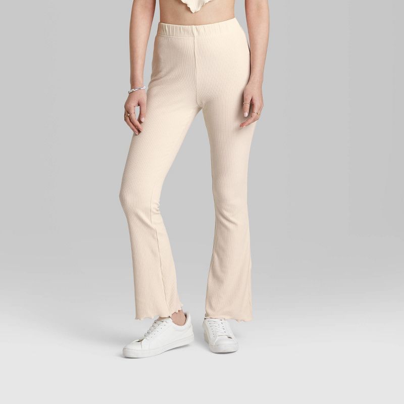 Women's High-Waisted Ribbed Lettuce Edge Flare Pants - Wild Fable™ | Target