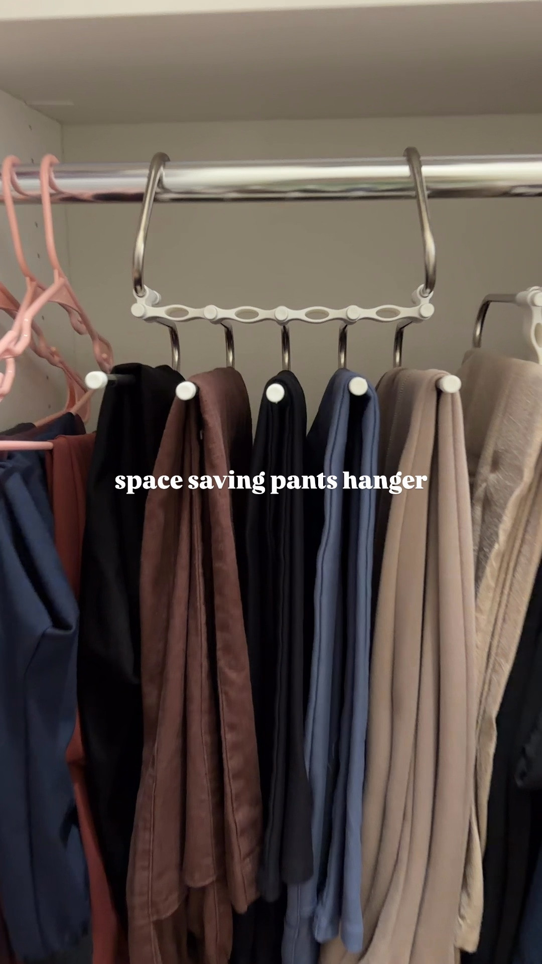 Swapped out my regular hangers for these space-saving pants organizers to clear up some room in my closet. They hang vertically, which opens up a ton of rod space instantly and makes the whole closet look much less crowded and easier to navigate.

#LTKdayinmylife #LTKHome #LTKWorkwear