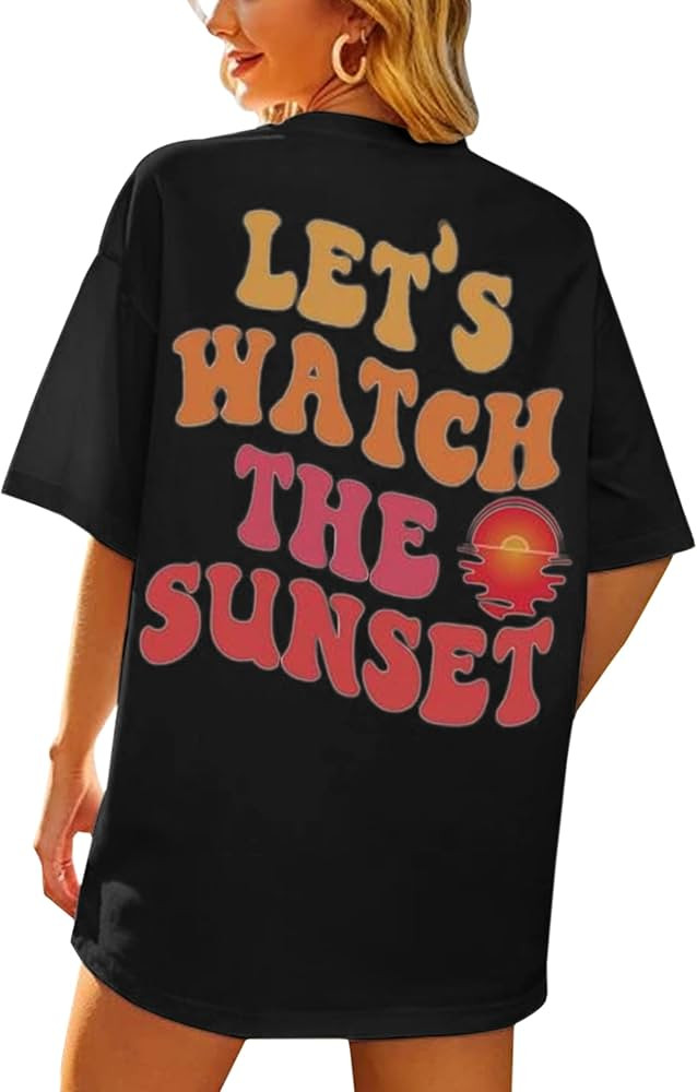 MISSACTIVER Women Summer Sun Letter Graphic Print T Shirt Oversized Crewneck Short Sleeve Drop Sh... | Amazon (US)