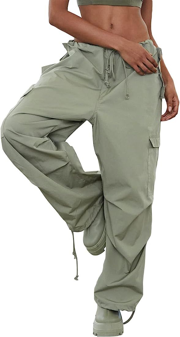 PXIAOPANG Women Drawstring Low Waist Baggy Cargo Pants Loose Fit Jogger Parachute Pants Trendy Sw... | Amazon (US)