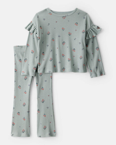 Carter's Toddler Girls Girl 2-Piece Floral Cotton Long-Sleeve Tee & Pant Set - Green 5T Green | Carter's Inc