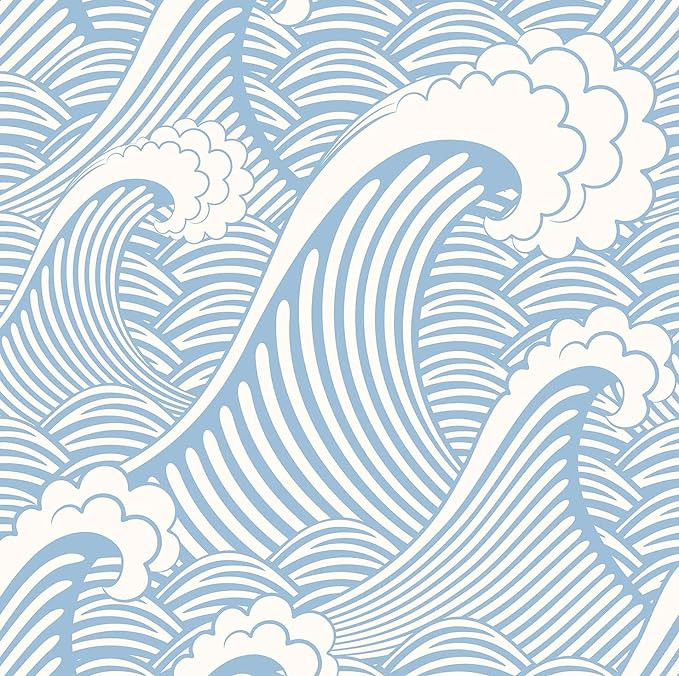 Blooming Wall CPS030 Peel&Stick Handpainting Seamless Blue White Waves Sea Sprays Self-Adhesive P... | Amazon (US)
