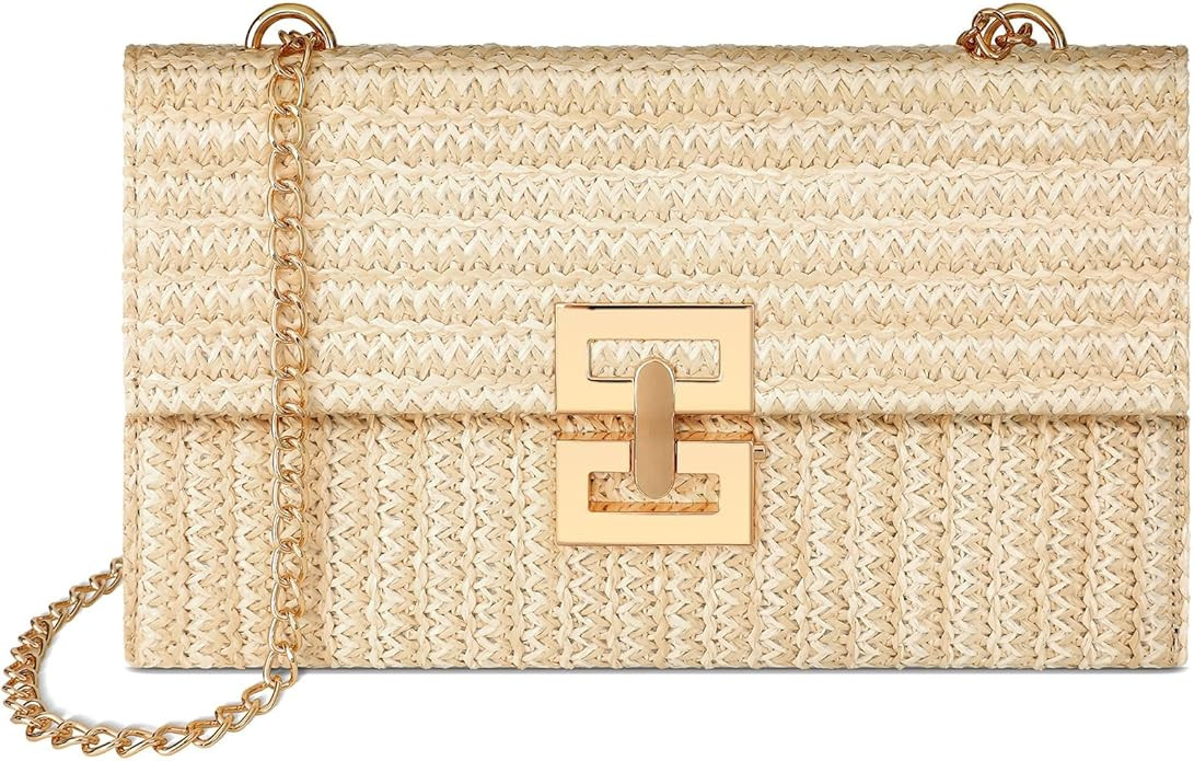 Straw Purse - Beach Bags for Women Summer, Woven Clutch Purses for Women Crossbody Shoulder Handb... | Amazon (US)