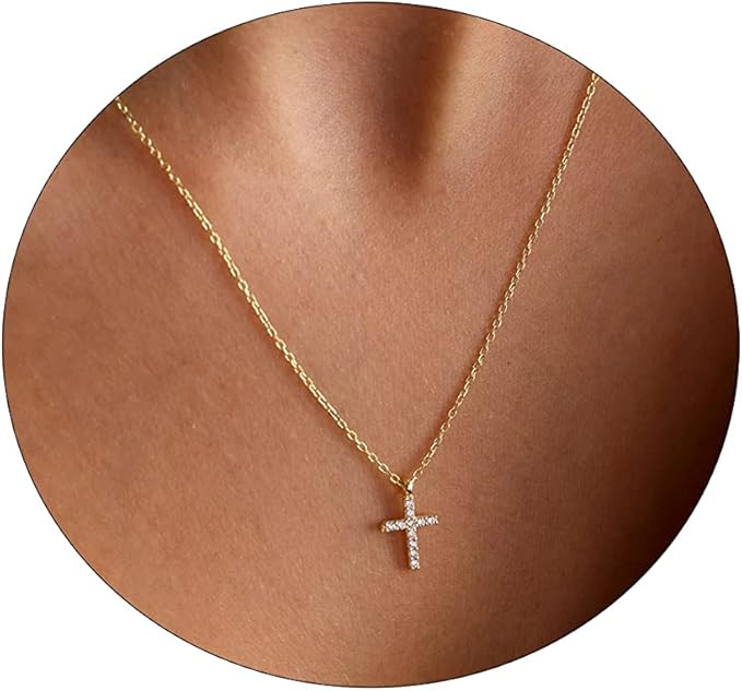 Viromy Dainty Cross Necklace for Women 18K Gold Plated Cute Cross Pendant Choker Necklaces Simple... | Amazon (US)