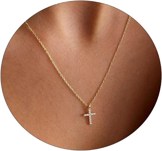 Viromy Dainty Cross Necklace for Women 18K Gold Plated Cute Cross Pendant Choker Necklaces Simple... | Amazon (US)