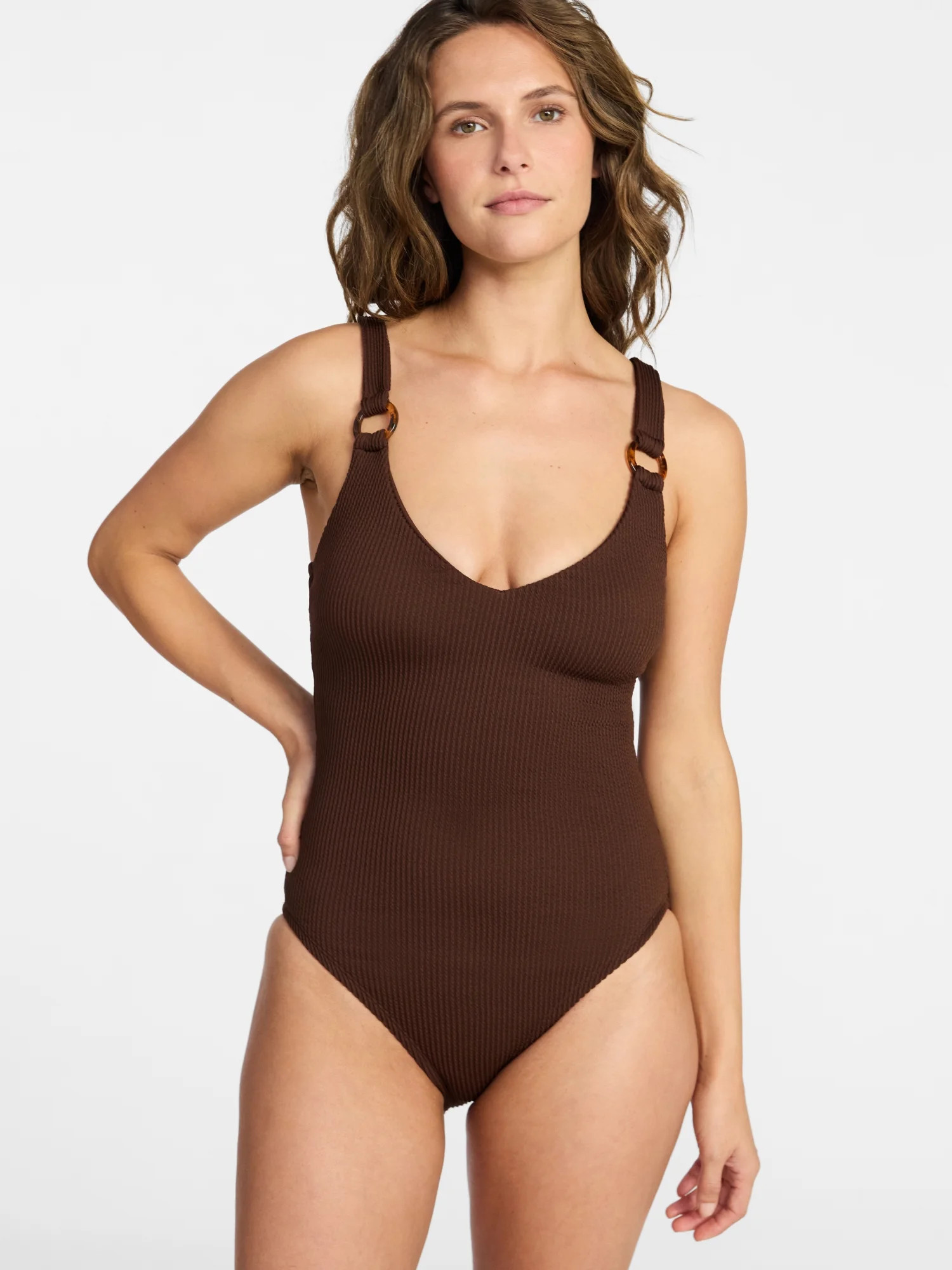 Time and Tru Women's and Women’s Plus Crinkle Plunge One-Piece Swimsuit, Sizes XS-3X | Walmart (US)