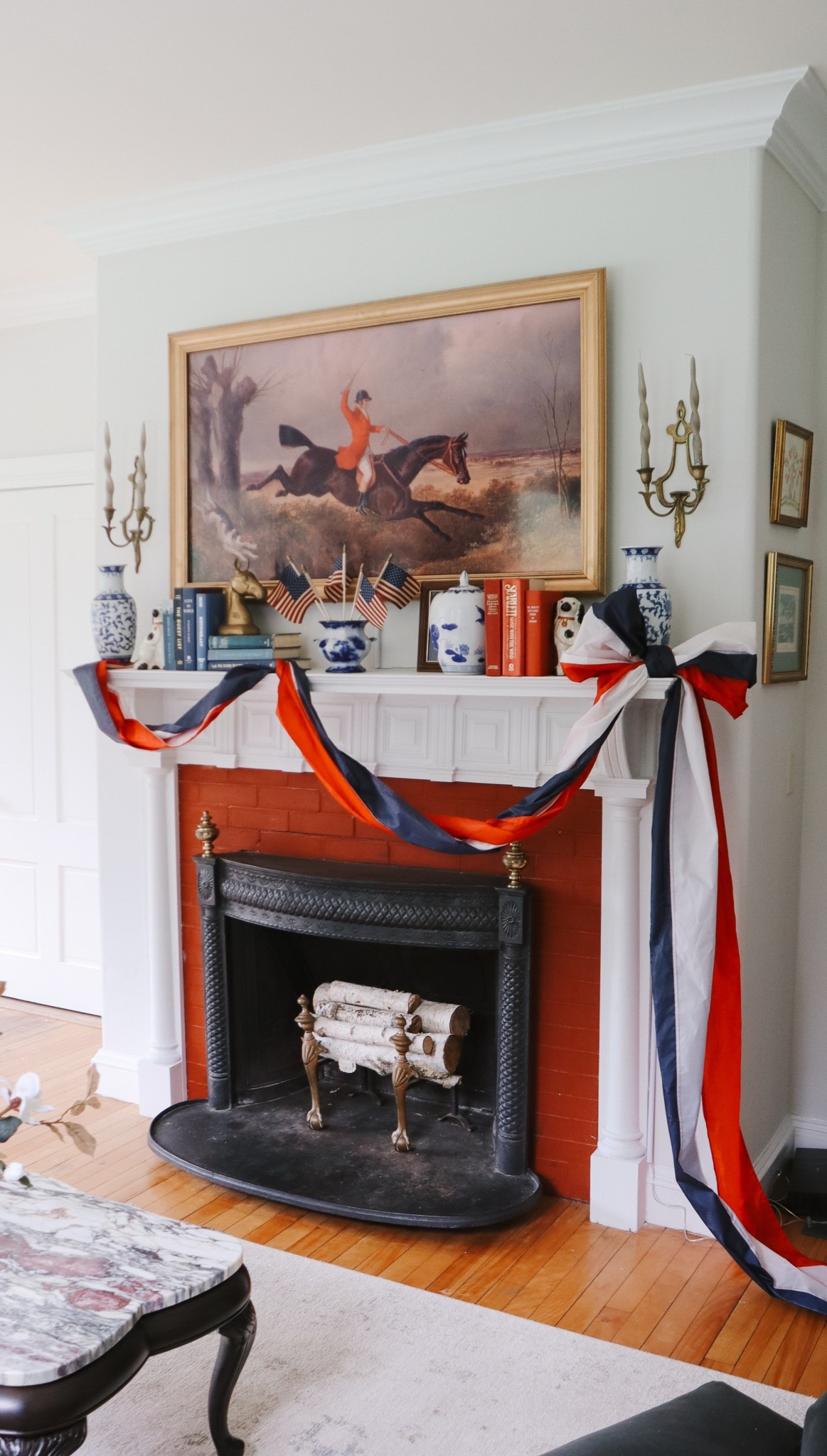 Fourth of July mantel styling red white and blue decor banner vintage Americana New England style home vintage 

#LTKSeasonal #LTKHome #LTKSummerEdit