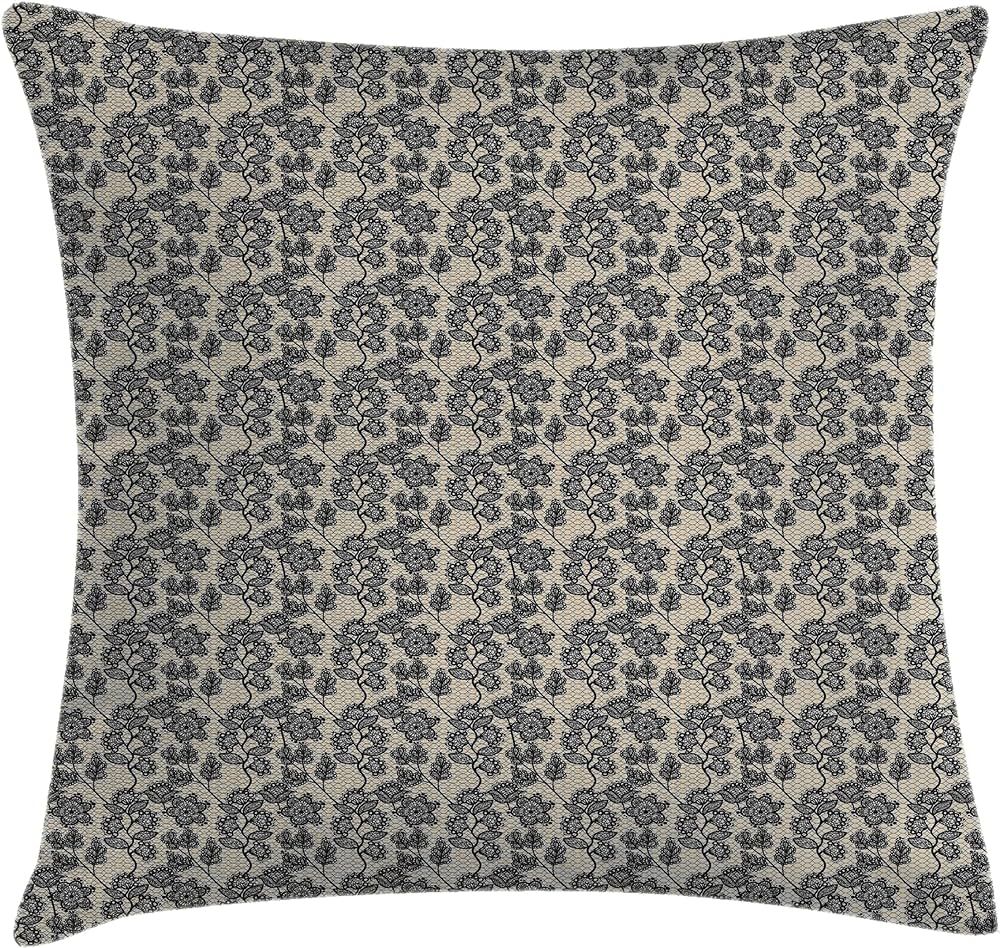 Ambesonne Vintage Throw Pillow Cushion Cover, Floral Composition with Doodle Leaves and Petals on... | Amazon (US)
