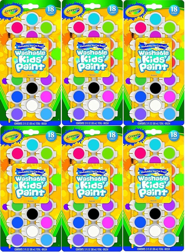 Crayola Washable Kid's Paint Assorted Colors 18 Each (Pack of 6) | Amazon (US)