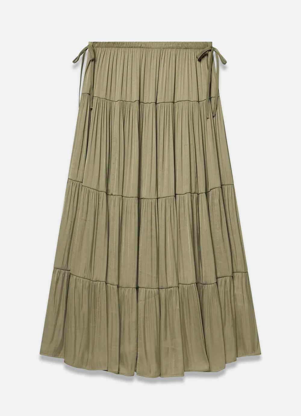 Khaki Satin Tiered Maxi Skirt | Mint Velvet - US