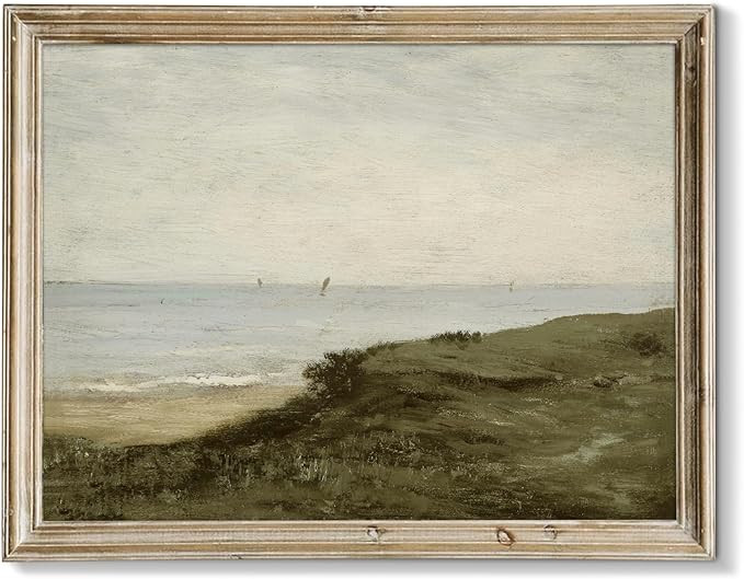 RETRART Vintage Wall Art, Vintage Seaside Landscape Painting - Muted Green Prints - Antique Wall ... | Amazon (US)