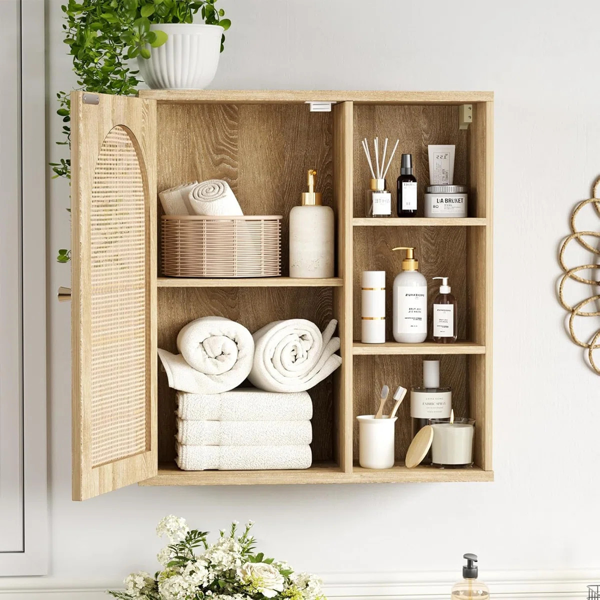 Rattan Bathroom Wall Cabinet with Door | Wayfair North America