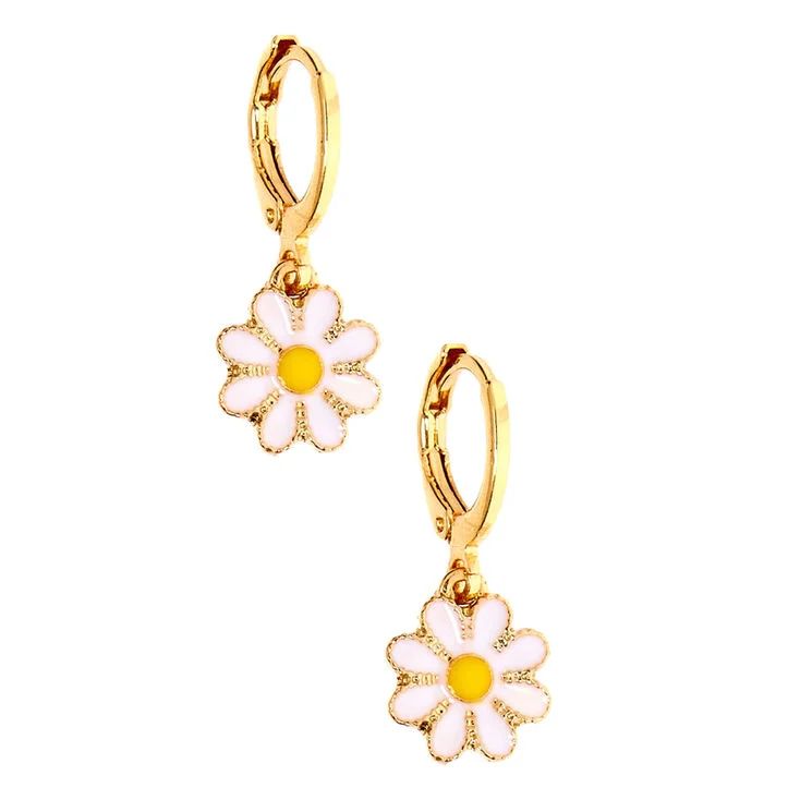 Gold 10MM Daisy Huggie Hoop Earrings | Claire's (US)