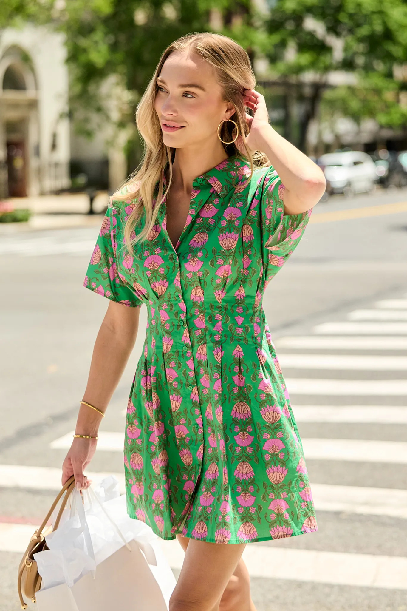 Olivia Green Floral Button Up Short Dress | Avara