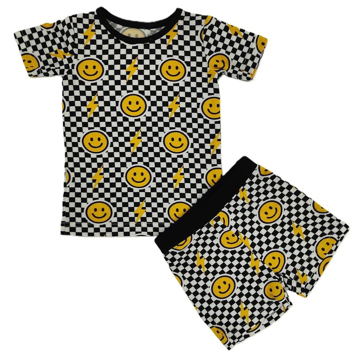 Black Bolt Check Bamboo Shorts Set | Little One Shop Co