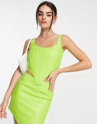Annorlunda faux leather curved corset in lime green - part of a set | ASOS (Global)