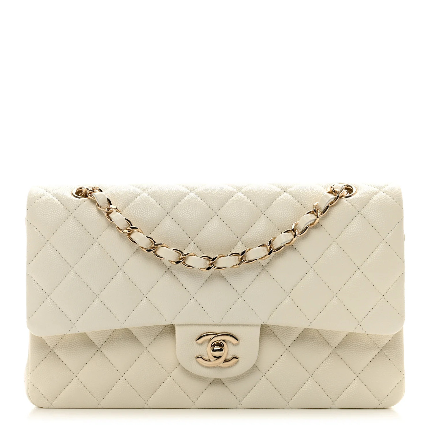 Caviar Quilted Medium Double Flap White | FASHIONPHILE (US)