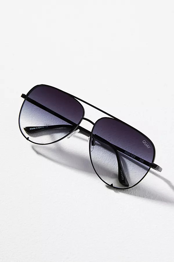 Quay High Key Aviator Sunglasses By Quay in Black | Anthropologie (US)