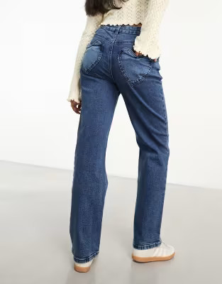 Miss Selfridge heart pocket straight leg jean in indigo blue wash&nbsp; | ASOS (Global)